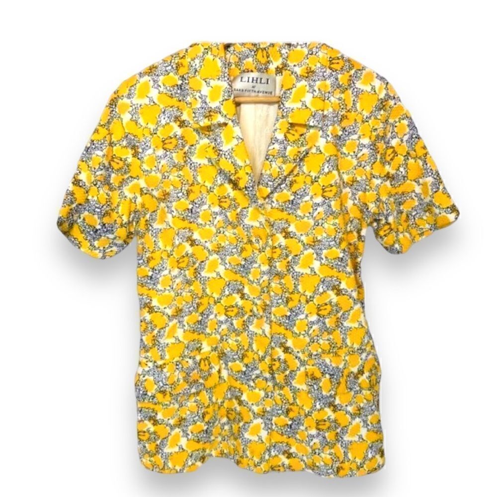 ‎Lihli by Saks Fifth Avenue Vintage Yellow Black Short Sleeve Blazer SP